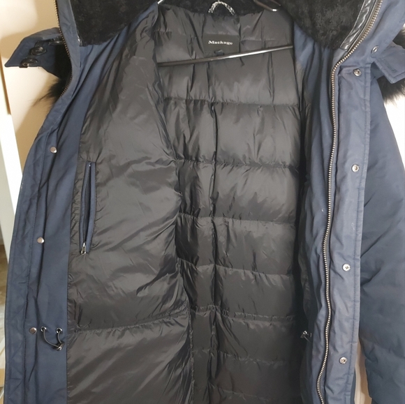 Mackage Men's Blue Down Leather Asiatic Racoon Fur Coat - Picture 9 of 16